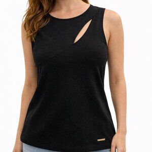 Nine West Black Asymmetrical Sleeveless Knit Top Minimalist Chic Small